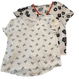 Women's LOFT Outlet Short Sleeve Tees L White Black Floral & Bicycle Print